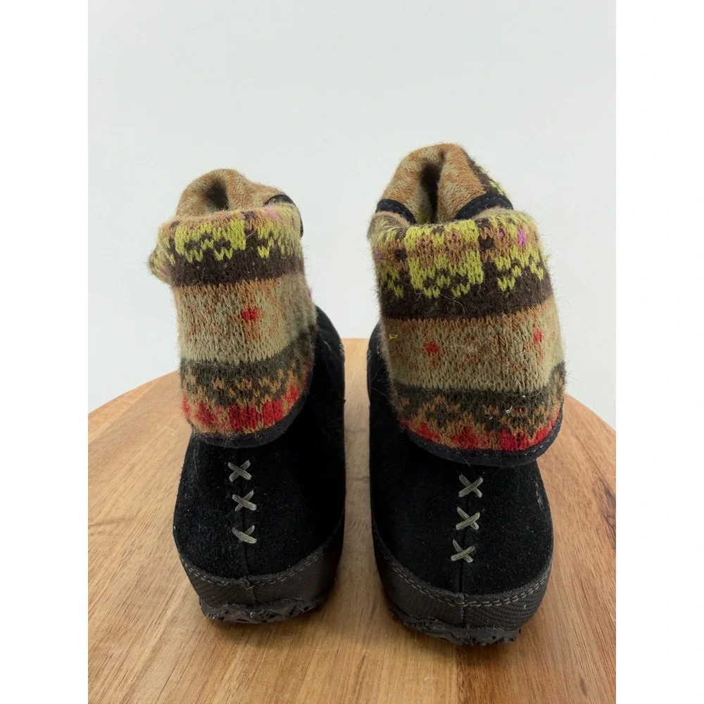 Ahnu Womens Black Himalaya Moccasin Boots Knit Cuffs Sherpa Insoles Size 6‎